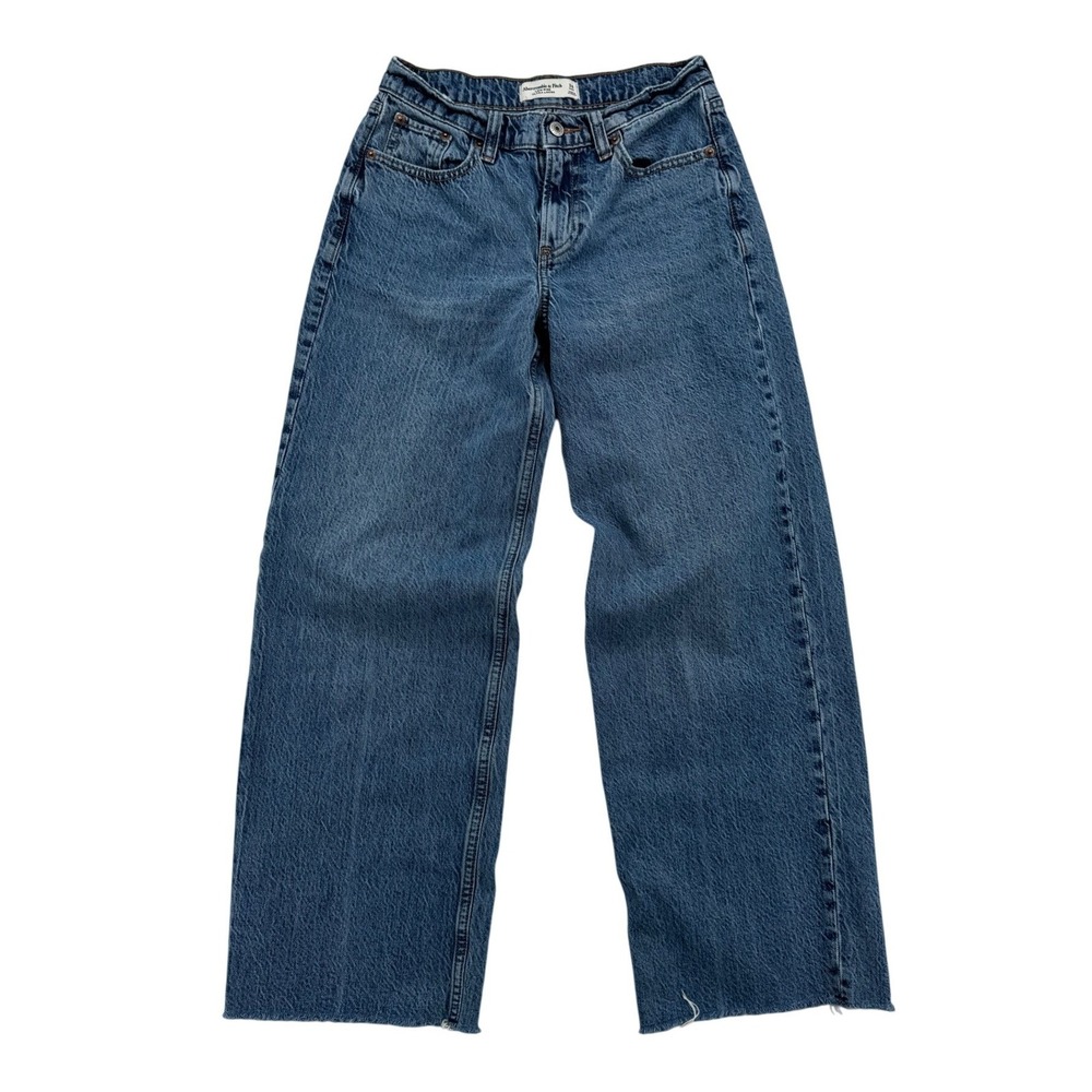 Abercrombie & Fitch Ultra Loose Jeans Womens 24 Short Blue Raw Hem Low Rise